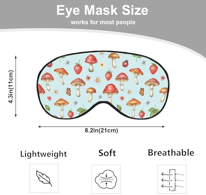 Mushrooms Silk Eye Mask Sleep Mask Summer Flowers Strawberry Butterfly Berries - Image 2