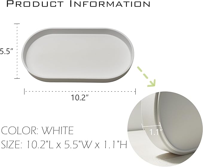White Small Tray, Oval Tray for Bathtub Bathroom Vanity Items, Countertop - Image 6