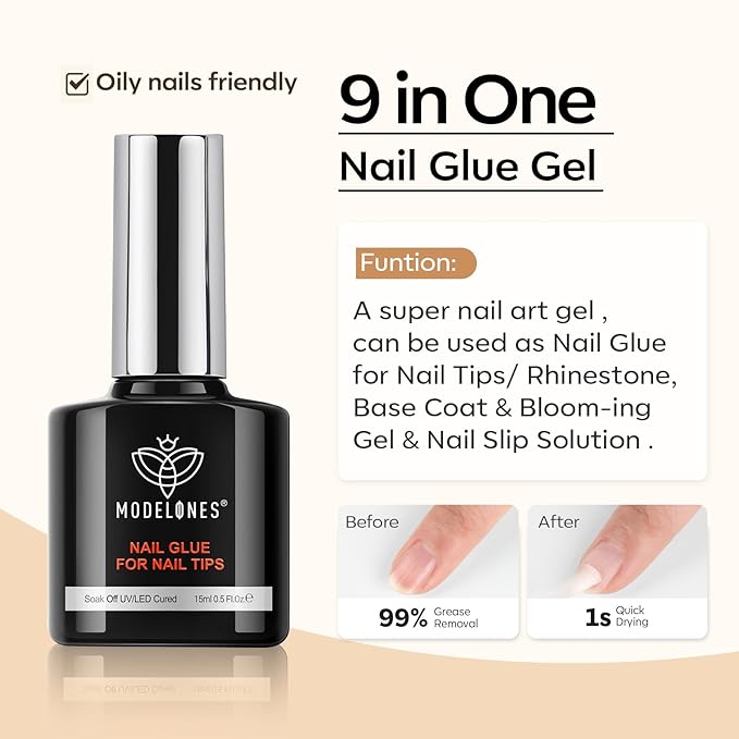 modelones X Gel Nail Glue and Top Base Coat Set, 15ML 3 PCS No Wipe Clear Gel - Image 4