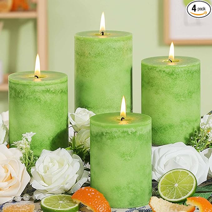 4 Pack Candied Citrus Scented Pillar Candles, Natural Essential Oils, 60H Long by MAKALONE