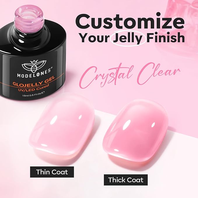 modelones Builder Nail Gel Top Coat, 15 ML No Wipe Ultra Gloss Jelly Pink Gel - Image 7