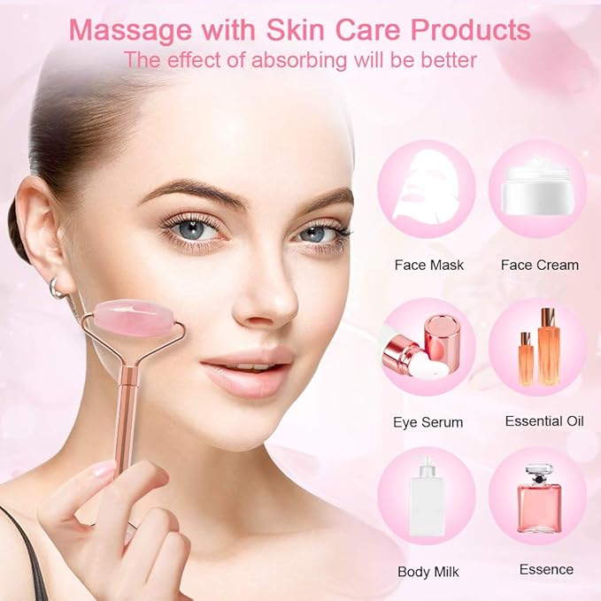 2 Pack Jade Facial Roller & Rose Quartz Face Roller - Image 3