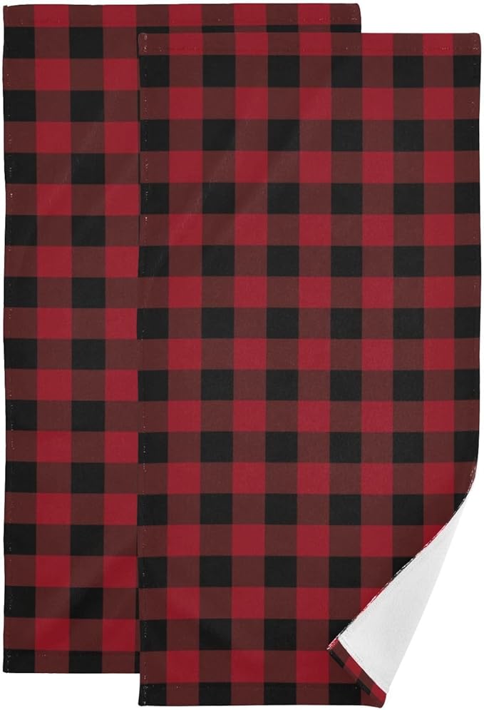 Black and Red Buffalo Plaid Hand Towels by Unknown