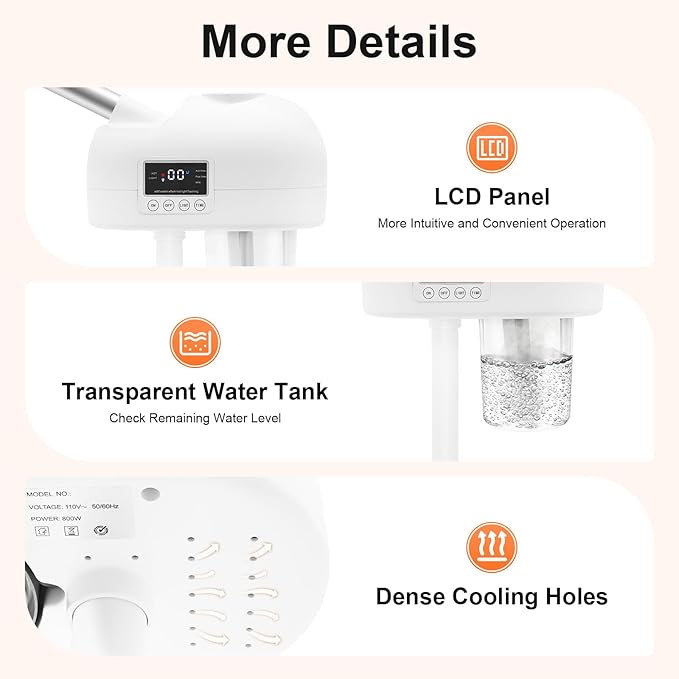 Standing Facial Steamer with LCD Timer 0-20min, Ozone Face Steamer Machine - Image 5