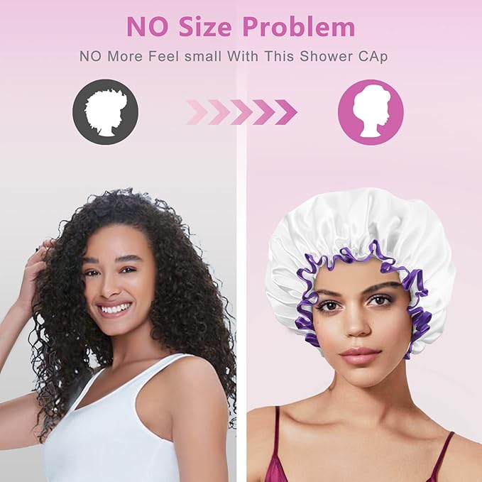 Aquior Shower Cap, Shower Cap for Women Reusable Waterproof, Large Bath Hair - Image 5