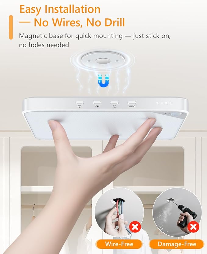 Rechargeable 8W Motion Sensor Ceiling Light Indoor, Wireless Magnetic Stick on - Image 2