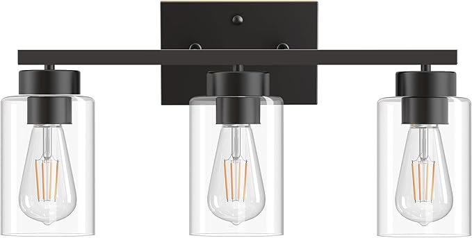 PARTPHONER 3-Light Bathroom Light Fixtures, Matte Black Vanity Light by PARTPHONER