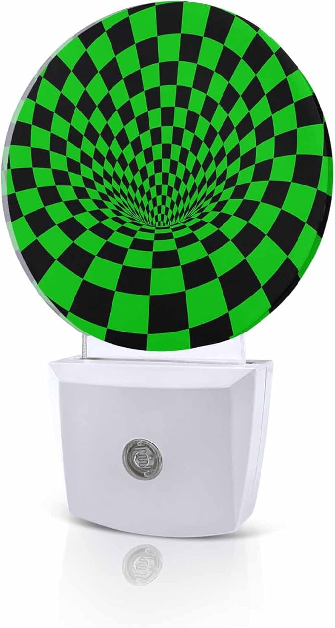 Night Lights Auto Sensor Green Black Checker Night Light 3D Abstract Mosaic by Home+L6