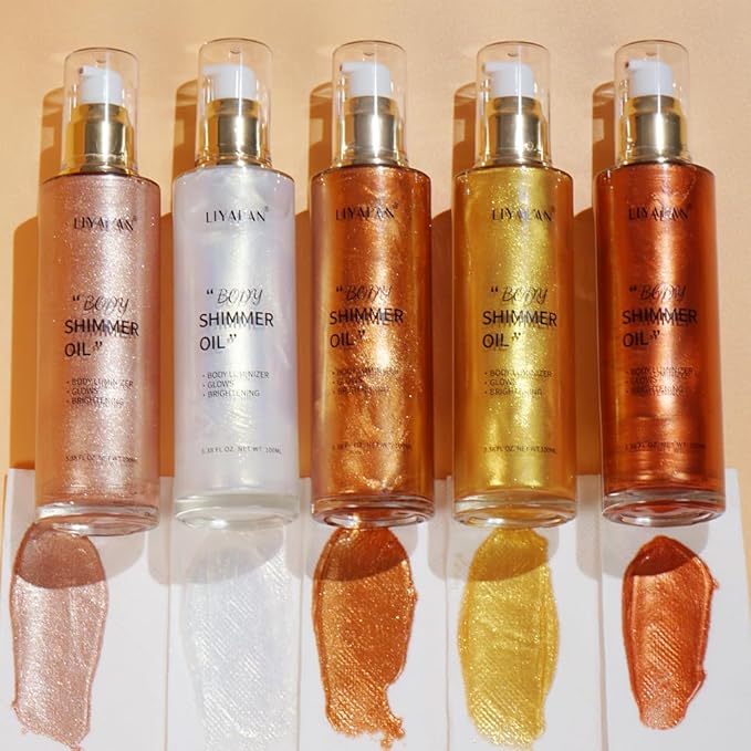 Liyalan Shimmer Body Oil Rose Gold 5 Color Bronze Face Glow Pearl Highlighter - Image 8