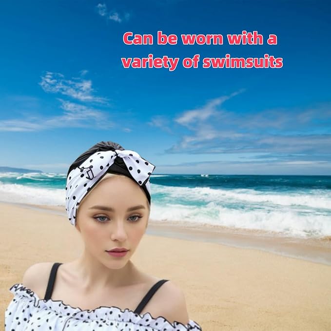 Luckiest MAP Swim Caps Women Adult Retro Polka Dot Bowknot SwimCap - Image 5