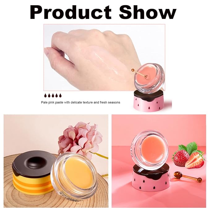 4PCS Strawberry & Bee Lip Balm Honey Pot, Vitamin E & Moisturizing Propolis - Image 7