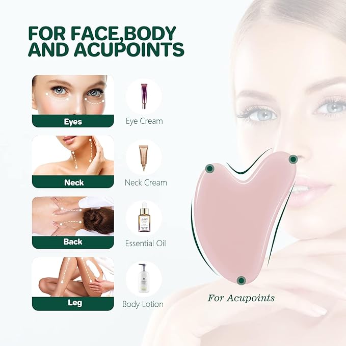 2 Pack Gua Sha Facial Tools, Gua Sha Jade Stone Gua Sha Massage Tool, Guasha - Image 3