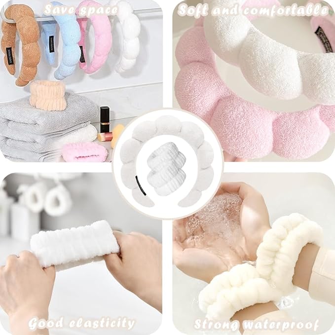 Spa Headbands for Washing Face Wristband Set Sponge Makeup Skincare Headband - Image 5