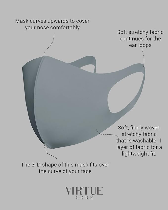 Virtue Code Second Skin Cloth Face Mask Pack. 4 Buttery Soft Masks Washable - Image 2