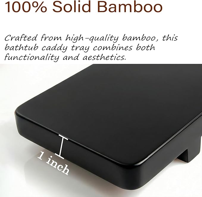 Elegant Black Bamboo Bathtub Tray Caddy - Image 4