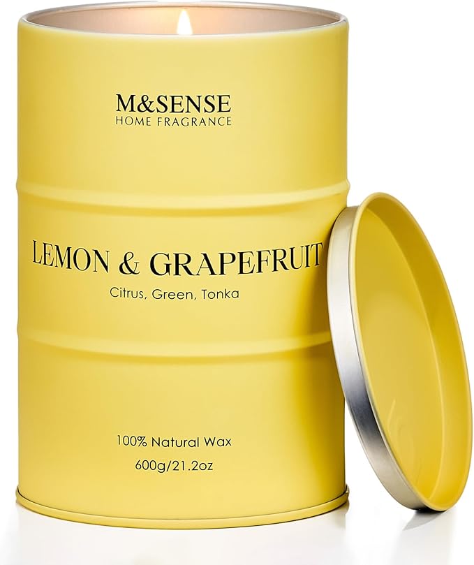 M&SENSE Lemon Candle Large for Home Scented, Lemon Soy Candles 21.2oz 120 Hour by MSENSE