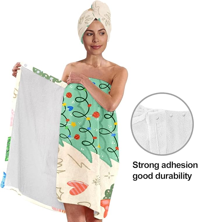 Christmas Bath Wrap and Hair Drying Towel Set – Holiday Shower Skirt - Image 4