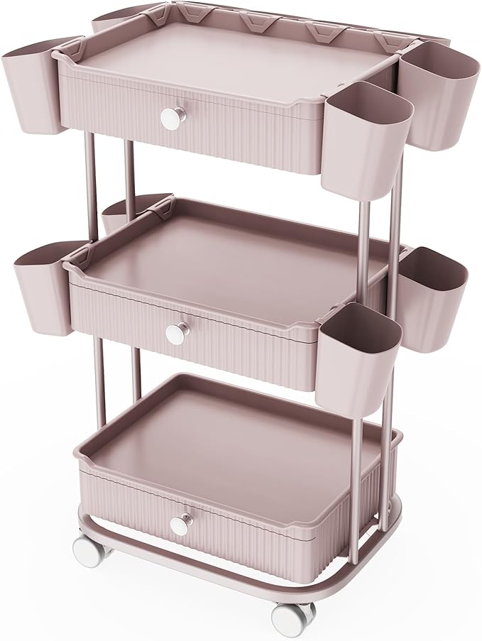 3 Tier Drawer Beauty Cart with 12 Movable Storage Organizer, Thickened ABS & by pouseayarMassageTable