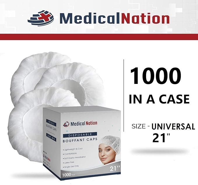 Medical Nation 21" Disposable Bouffant Caps |CASE of 1000, Non-Pleated Head - Image 8