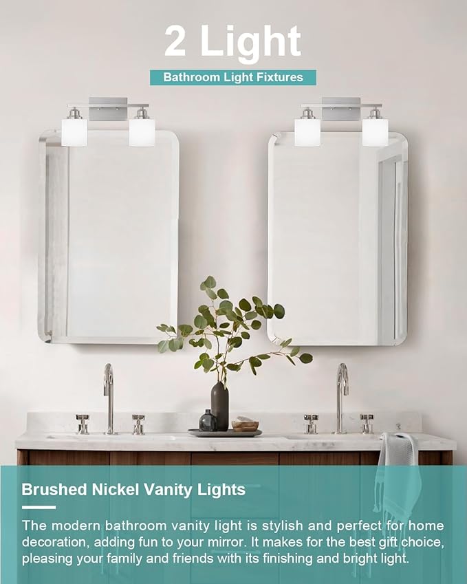 Sailstar Bathroom Light Fixtures 2-Light, Brushed Nickel Vanity Lights Fixtures - Image 2