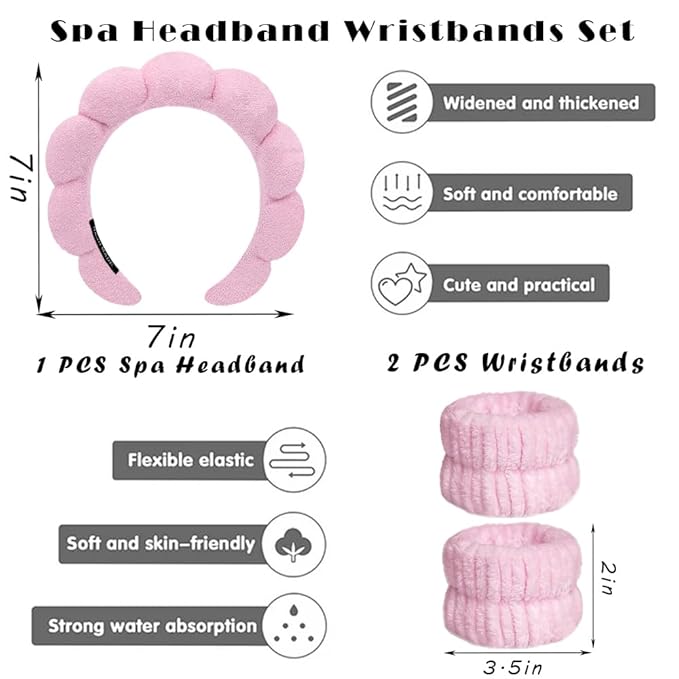Tetizo Spa Headbands for Washing Face Wristband Set Sponge Makeup Skincare - Image 2