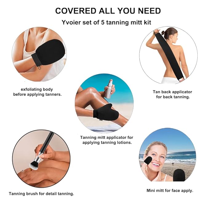 Yvoier Streakless Self Tanning Mitt Applicator Kit, 5 Pack Self Tanner Mitt - Image 2