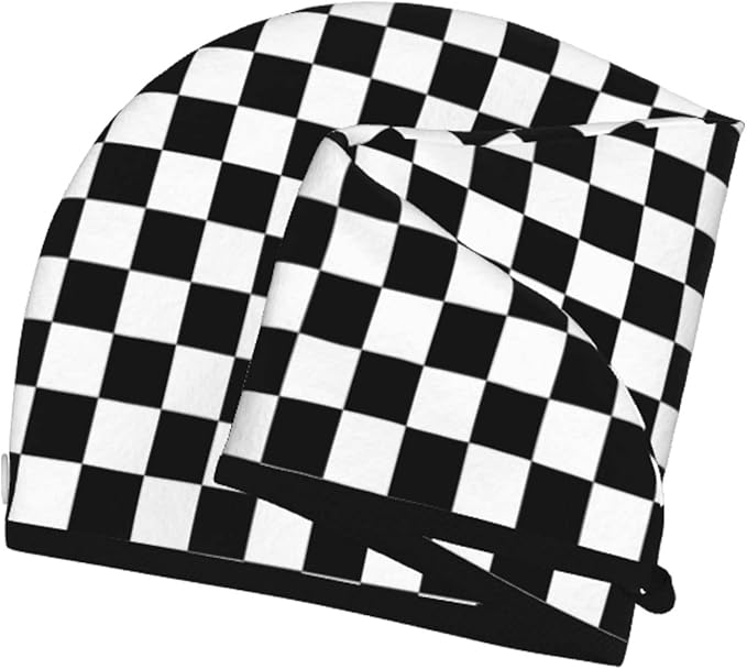 Black and White Checkerboard Hair Towel Wrap Microfiber Fast Drying Hair Turban - Image 7