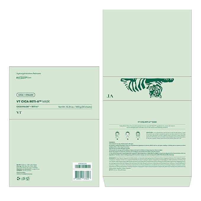 VT COSMETICS CICA Reti-A Daily Mask 30 Sheets, Retinol Complex - Image 7