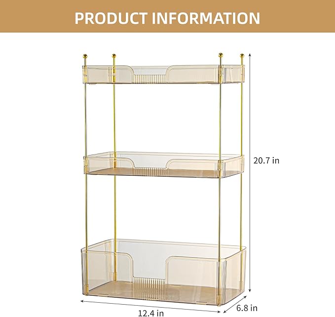 Akinbas 3 Tier Bathroom Organizer Countertop Makeup Perfume Tray Skincare - Image 3