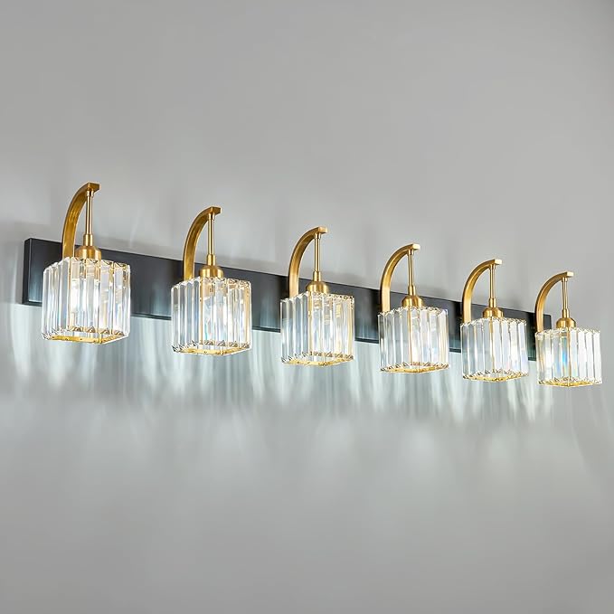 Crystal Vanity Lights 6-Light Black Gold Bathroom Vanity Lights Modern Crystal by FDPBY