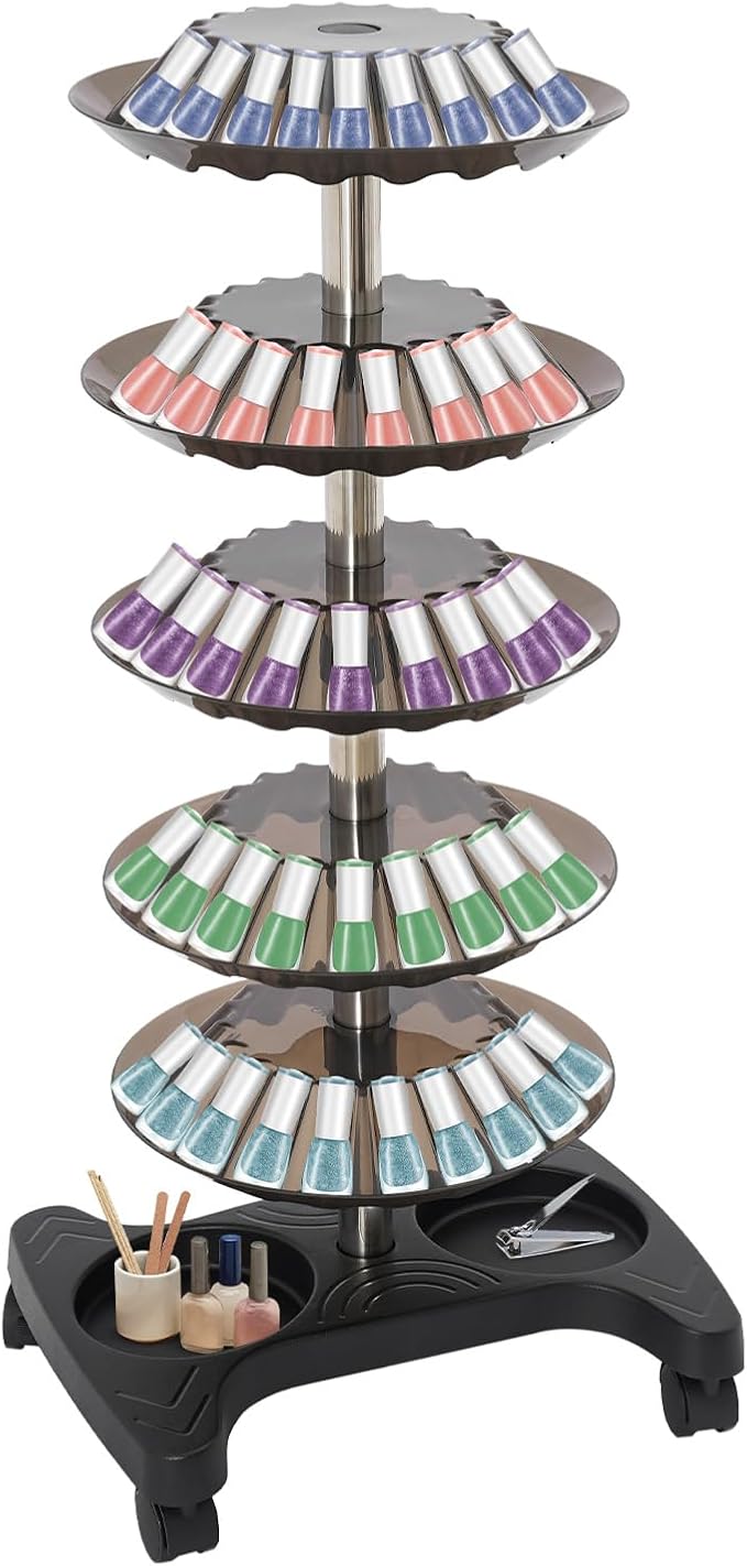 Nail Polish Trolley Organizer, 5 Tiers 360° Rotating Tray Nail Polish Spinning - Image 2