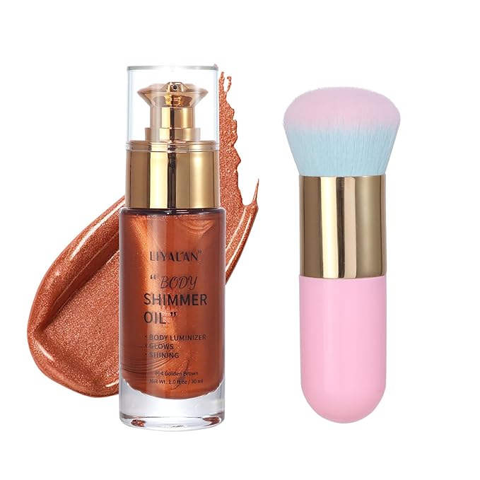 Liyalan Shimmer Body Oil Golden Brown Color 1.0 fl.oz Face Glow Pearl by LIYALAN