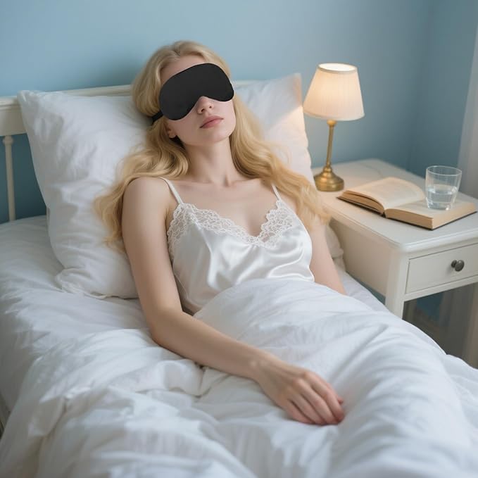 2 PCS Black Blue Satin Sleep Masks, Adjustable Silk Eye Mask - Image 2