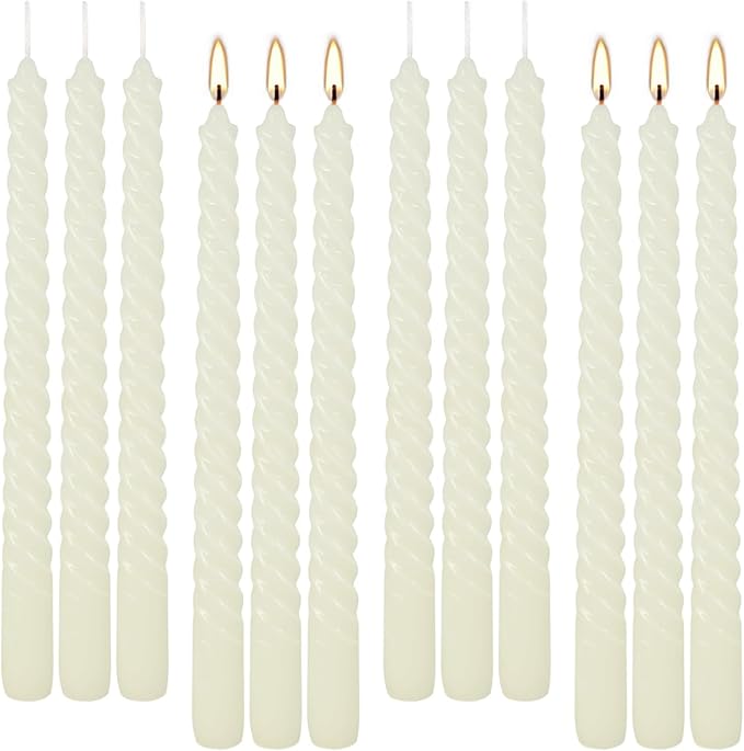 WPONSZU 10 Inch Ivory Spiral Taper Candle Set of 12 Pack Unscented Dripless - Image 8
