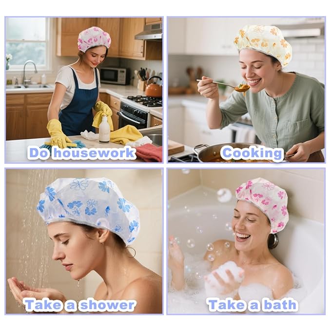 18Pcs Plastic Shower Caps for Women Waterproof Bath Caps Bathing Hair Cap - Image 7