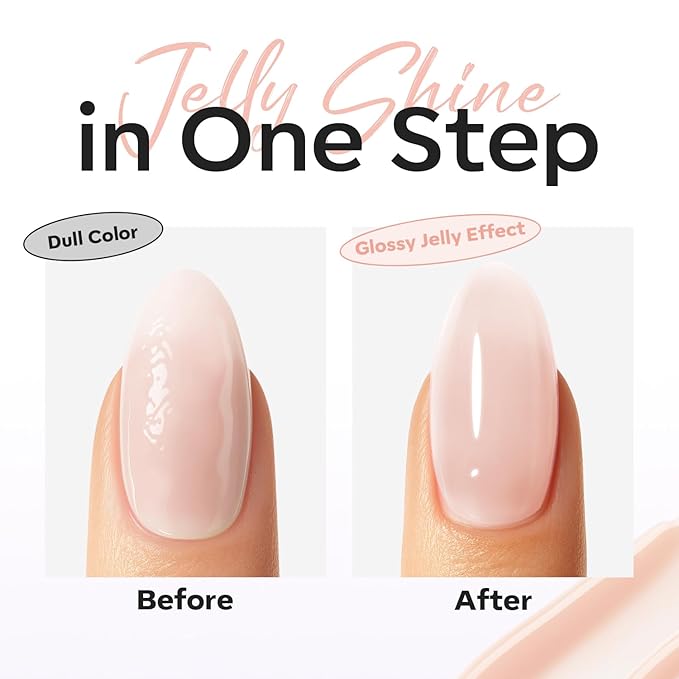 modelones Nude Builder Nail Gel Top Coat, 15 ML No Wipe Ultra Gloss Jelly Gel - Image 5