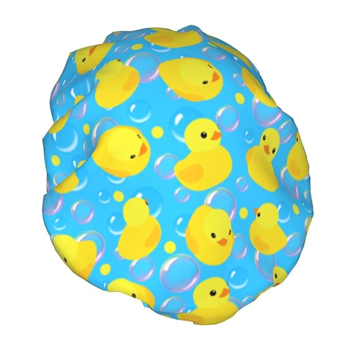 Yellow Rubber Ducks Shower Cap For Women Adjustable Double Waterproof Layers - Image 2