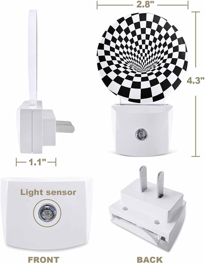 Night Lights Auto Sensor Black White Checker Night Light 3D Abstract Mosaic - Image 2