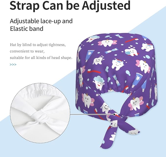 Working Cap Scrub Caps with Sweatband Adjustable Tie Back Hat Nurse Surgical - Image 2