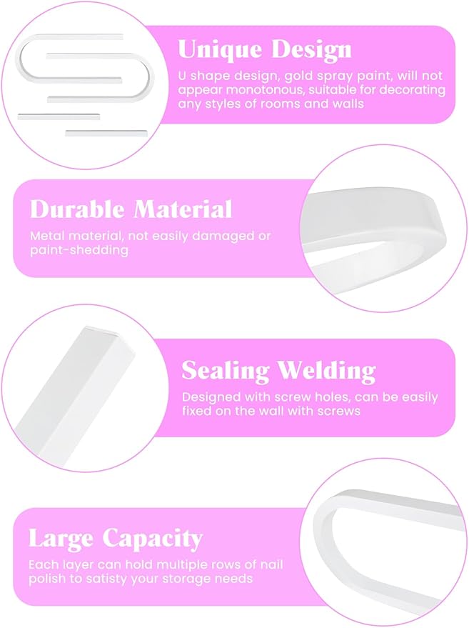 EBANKU 4PC U Shape Nail Polish Racks Heavy Duty Nail Shelfs - Image 4