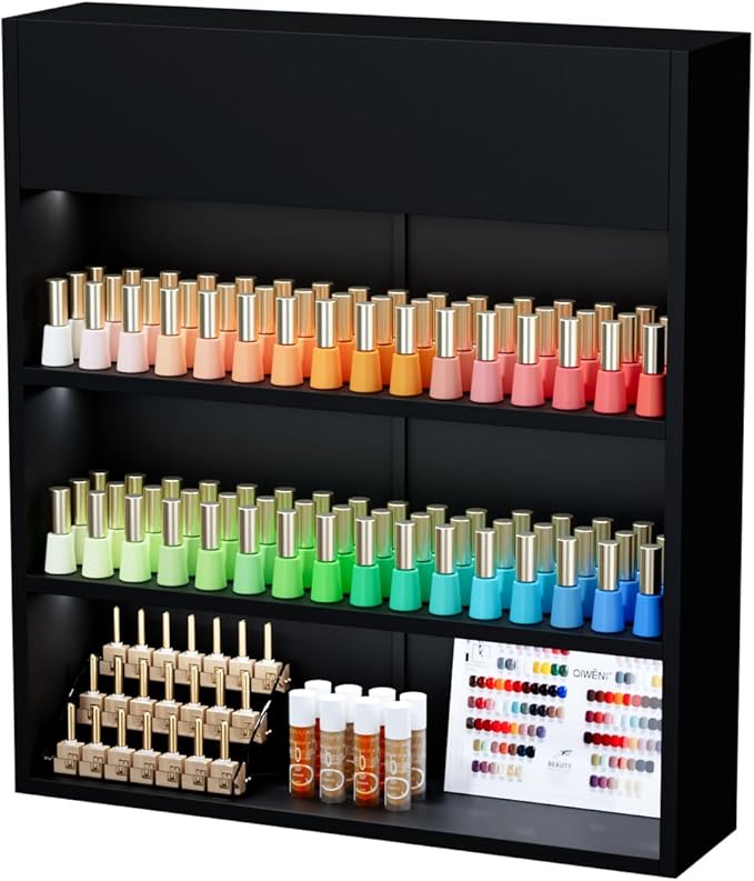 OmySalon Wall Mounted Display Rack, 32-Inch 3-Tier LED Nail Polish Organizer by OmySalon