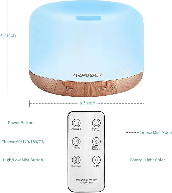URPOWER 500ml Aromatherapy Essential Oil Diffuser Humidifier Room Decor Lighting - Image 2