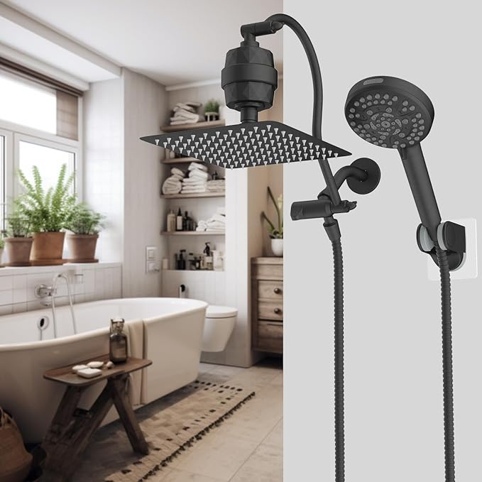 Hibbent All Metal 10'' Dual Filtered Rainfall Shower Head Combo, High Pressure - Image 9