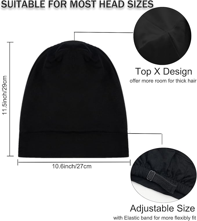 Sleep Cap Bonnet for Sleeping Black Women, Adjustable Cooling Ice Silk Lined - Image 7