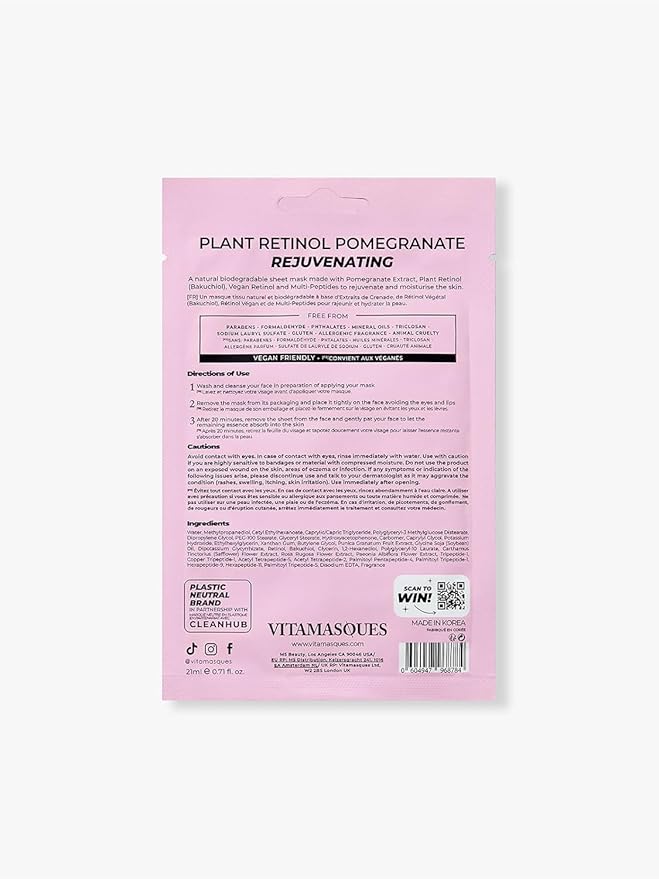 Vitamasques Retinol Pomegranate Face Sheet Mask 7 Pack - Image 5