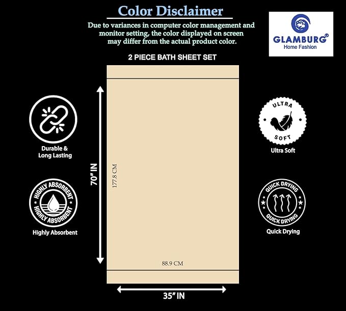 GLAMBURG 700 GSM Premium Oversized Extra Large Cotton 2 Pack Bath Sheet - Image 5