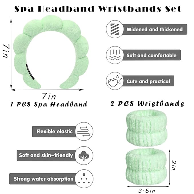 Spa Headbands for Washing Face Wristband Set Sponge Makeup Skincare Headband - Image 2