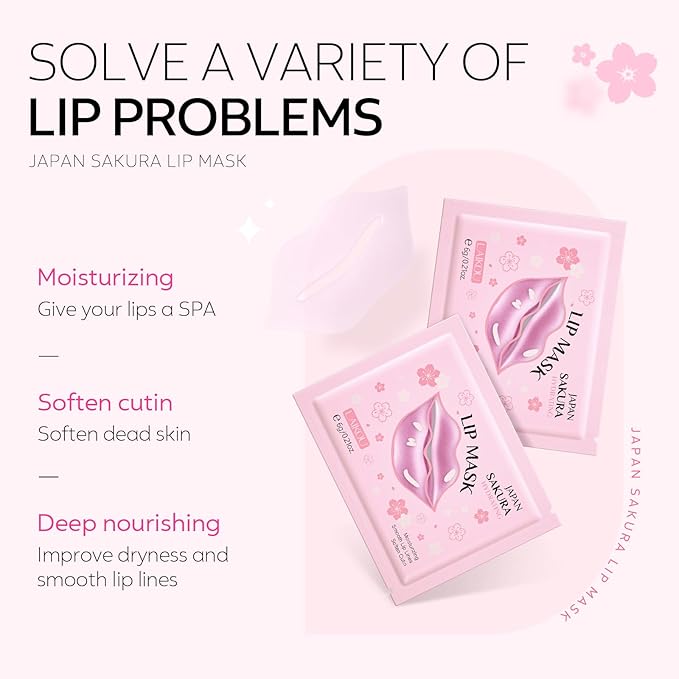 AKARY Sakura 5 Pieces Hydrating Lip Mask, Lip Sleep Mask Collagen Crystal Lip - Image 7
