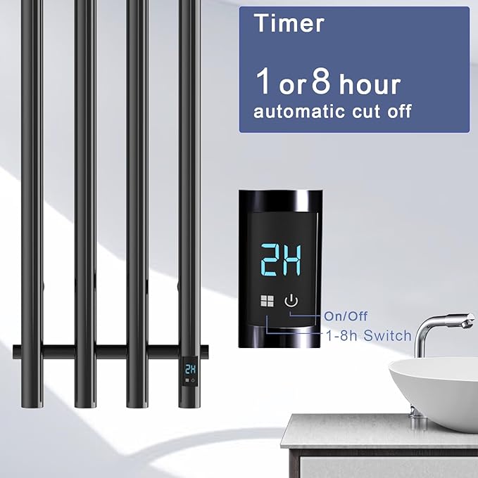 Electric Heated Towel Rack Warmer, Wall Mounted, Stainless Steel, 4 Bar - Image 4