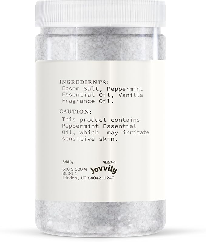 Jovvily Peppermint & Vanilla Epsom Salt - 2 lb - Scented Soaking Solution - Image 2